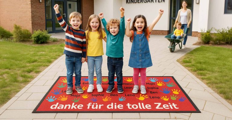 Funktionale Kindergarten Schmutzfangmatte in einem viel frequentierten Eingangsbereich, trägt zur Sauberkeit bei.